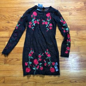 Forever 21 black knit dress with red flowers